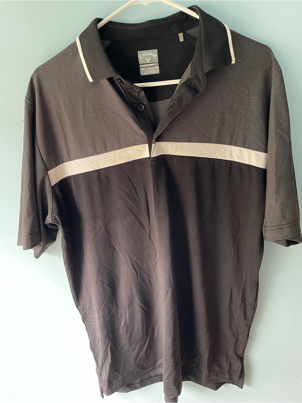 Callaway Men’s Black Polo with White Chest Stripe and Collar Piping